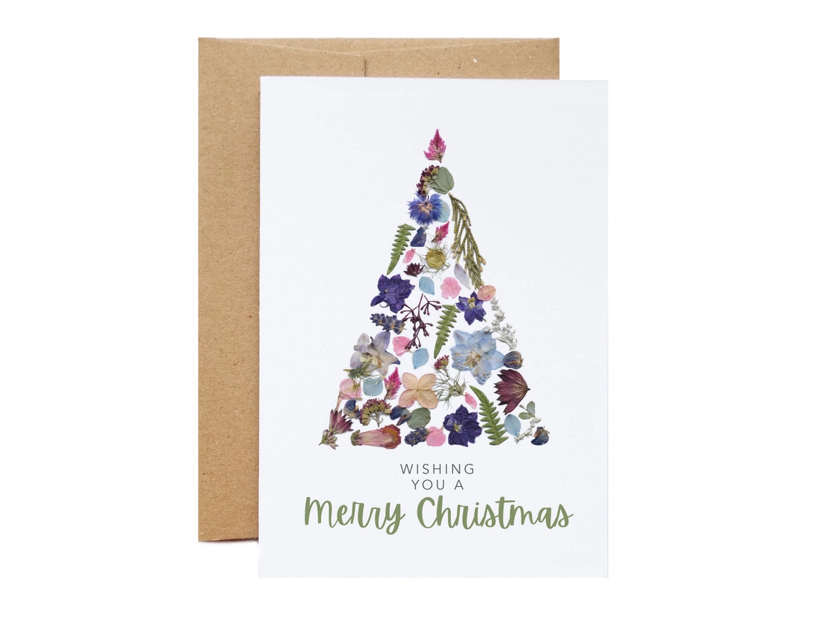 Handmade Merry Christmas Greeting Card Floral Pressed- Nova Scotia